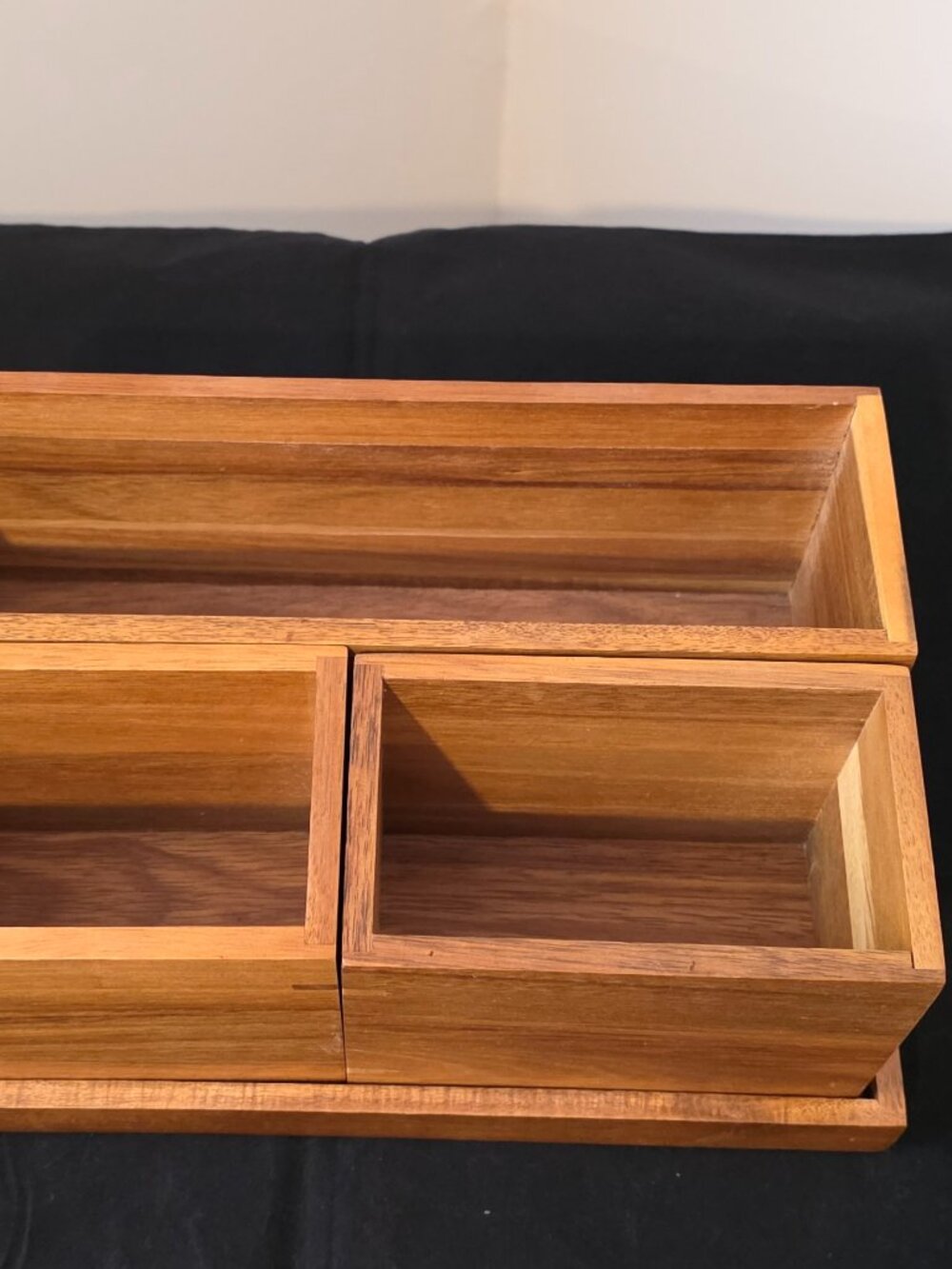 Acacia Wood Cosmetic Holder Set of 3 + Tray.